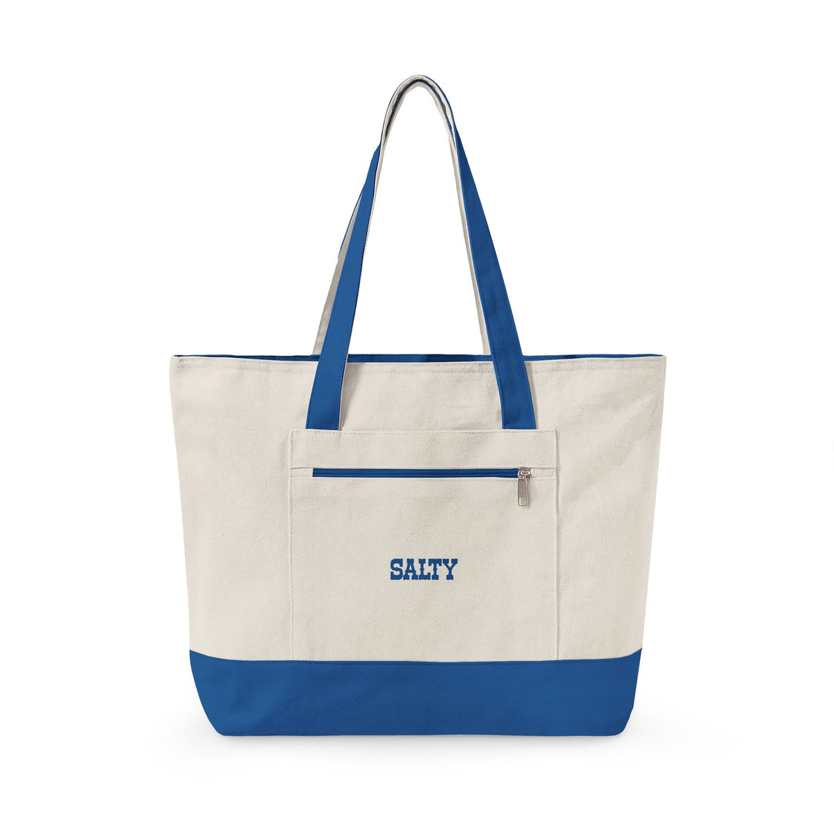 Embroidered 'Salty' Zippered Canvas Tote Bag