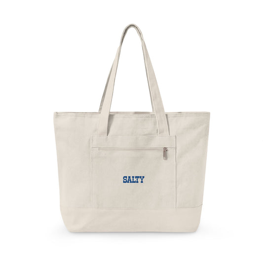 Embroidered 'Salty' Zippered Canvas Tote Bag